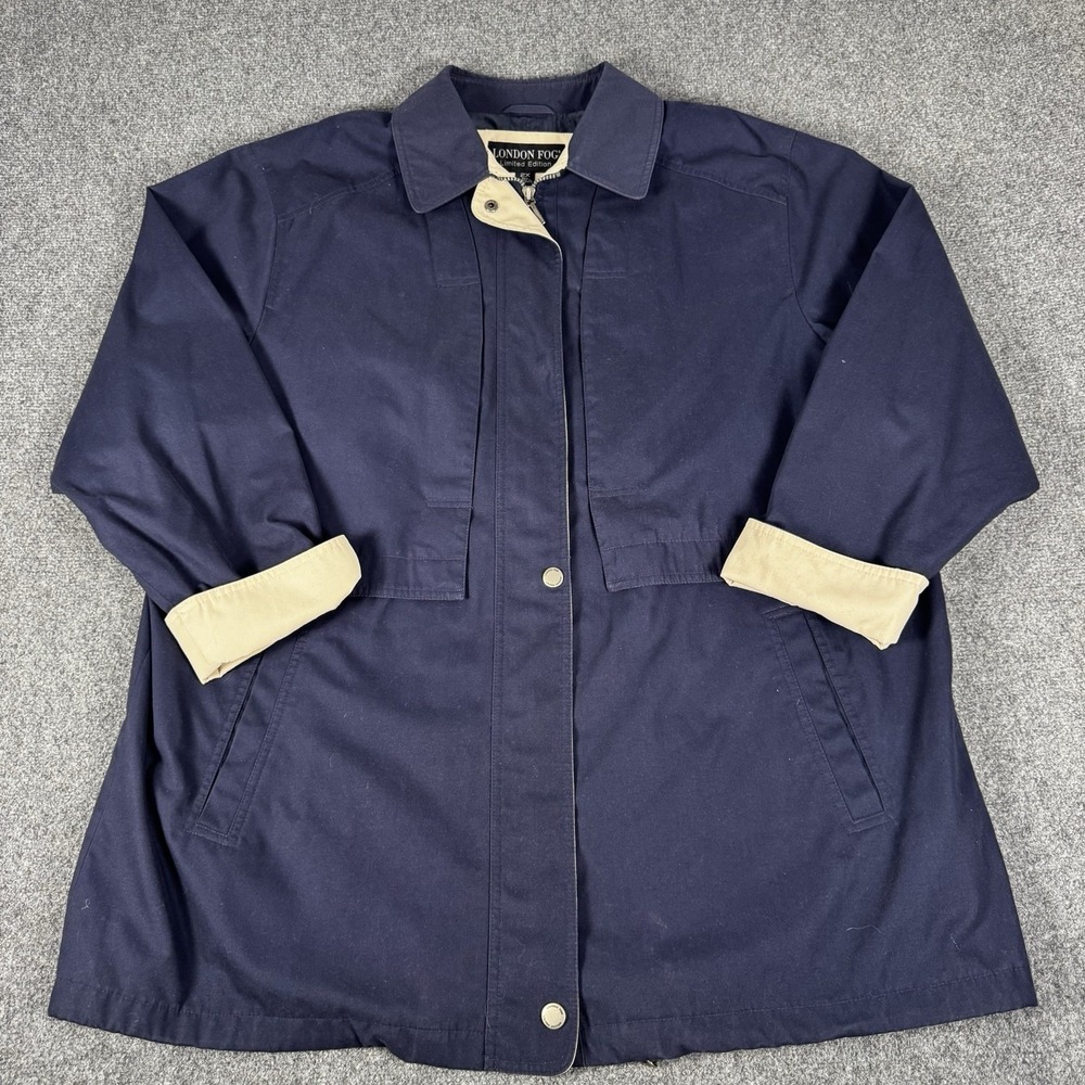 Vintage London Fog Utility Barn Jacket Womens Plus Size 2X Navy Khaki Rain Coat